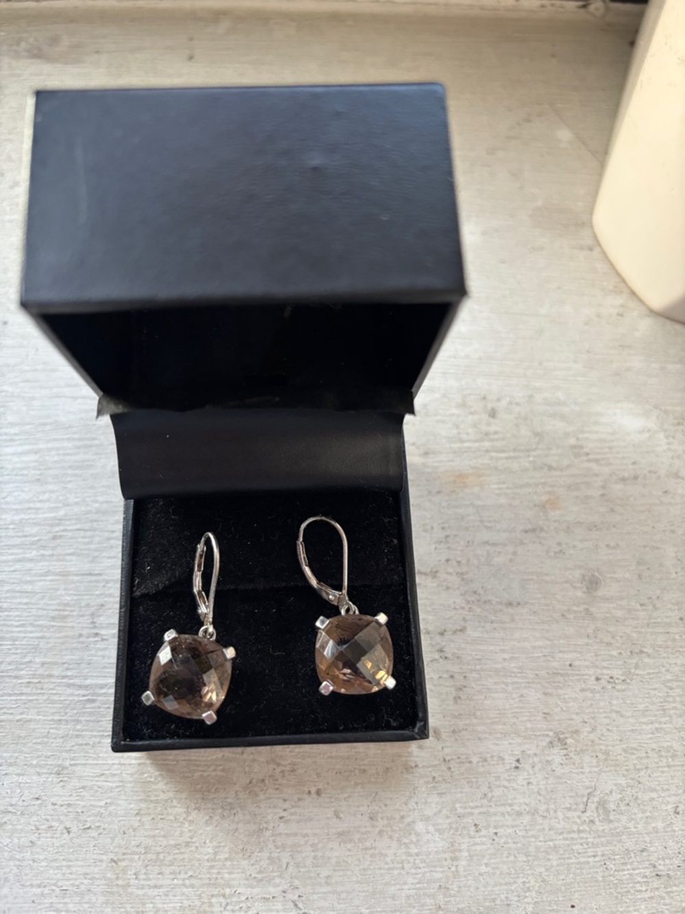 Silver Leverback Earrings with Smoky Brown Gemstones - Picture 3 of 8